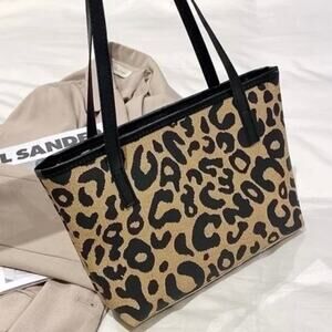 Leopard Print Tote Bag PU Leather Chic Everyday Shoulder Bag Trendy Large NEW